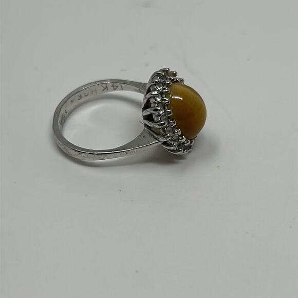 Vintage HGE IPC Marking 14 K Honey Color Stone Tiger Eye Ring Size 5 - Picture 10 of 10